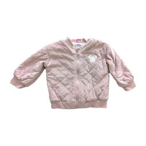 Disney‎ Minnie Mouse Girls Sz 2T Quilted Sherpa Jacket Full Zip Embroidered Pink